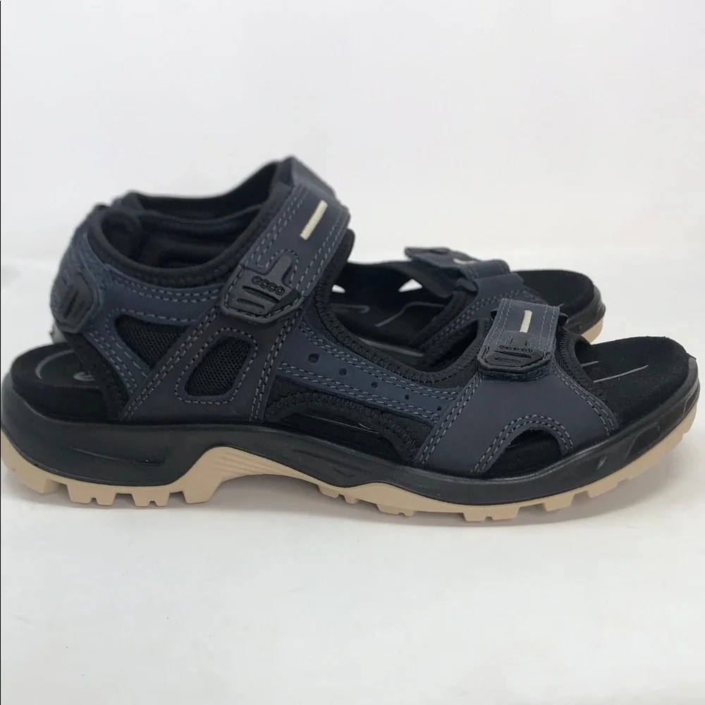 Ecco Offroad Yucatán Men’s Black Blue Cream Hiking Sandals - Size 8-8.5